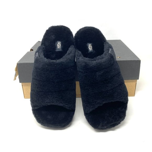 UGG Men's Women's Size 1117473 BTFL Fluff You Fur Black Slides Slippers Sandals - Picture 2 of 9